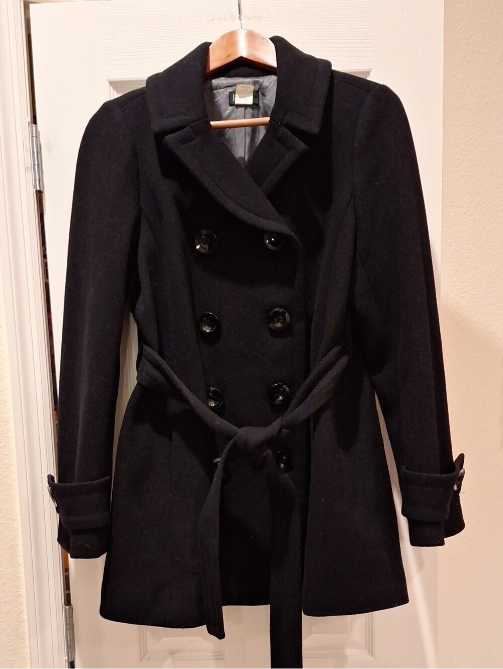 J. Crew - Black Double-Breasted Wool Pea Coat with Belt - 10